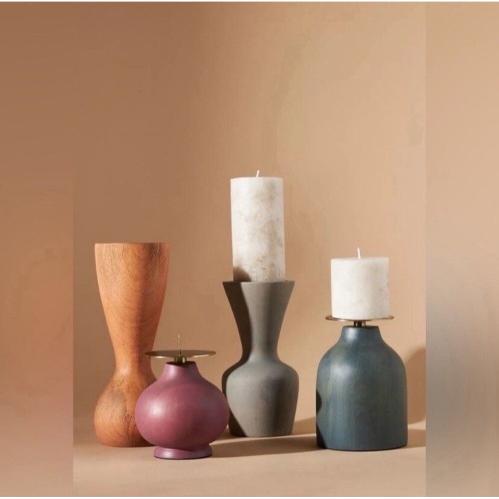 Anthropologie Sequoia Wood Pillar Candle Holder